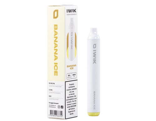 Boite et cigarette electronique jetable IWIK vape pen gout banana ice
