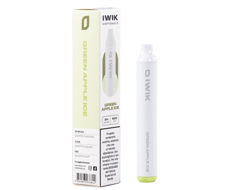 Boite et cigarette electronique jetable IWIK vape pen gout green apple ice