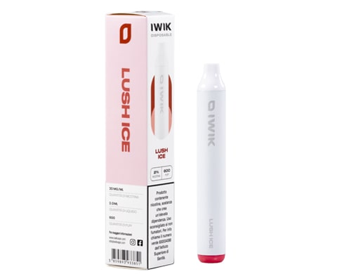 Boite et cigarette electronique jetable IWIK vape pen gout lush ice