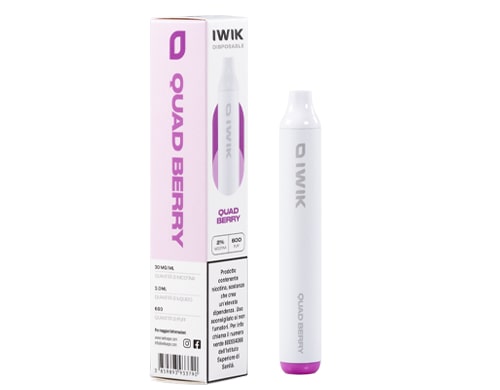 Boite et cigarette electronique jetable IWIK vape pen gout quad berry