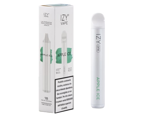 Boite et cigarette electronique jetable IZY vape pen gout apple ice