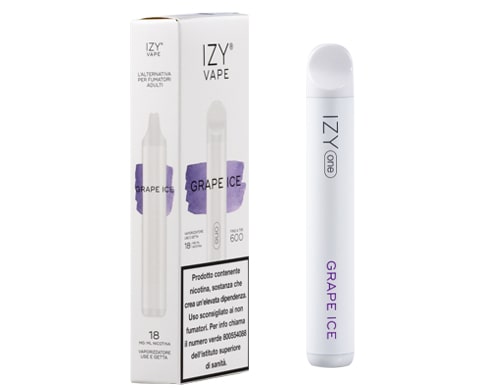 Boite et cigarette electronique jetable IZY vape pen gout grape ice