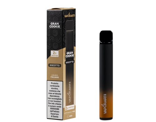Boite et cigarette electronique jetable VAPORART vape pen gout gran cookie