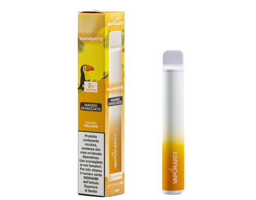 Boite et cigarette electronique jetable VAPORART vape pen gout manghito