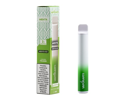 Boite et cigarette electronique jetable VAPORART vape pen gout menta