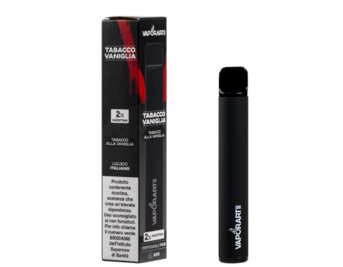 Boite et cigarette electronique jetable VAPORART vape pen gout tabacco vaniglia