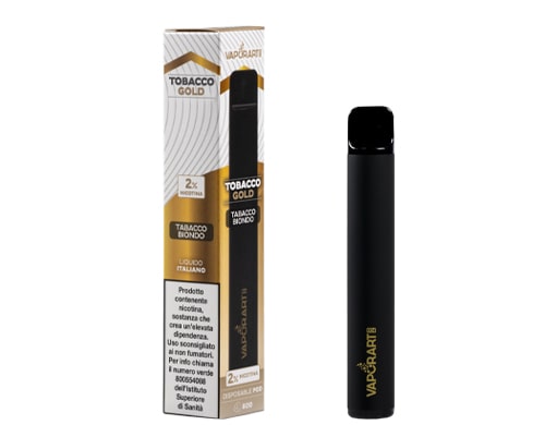 Boite et cigarette electronique jetable VAPORART vape pen gout tobacco gold